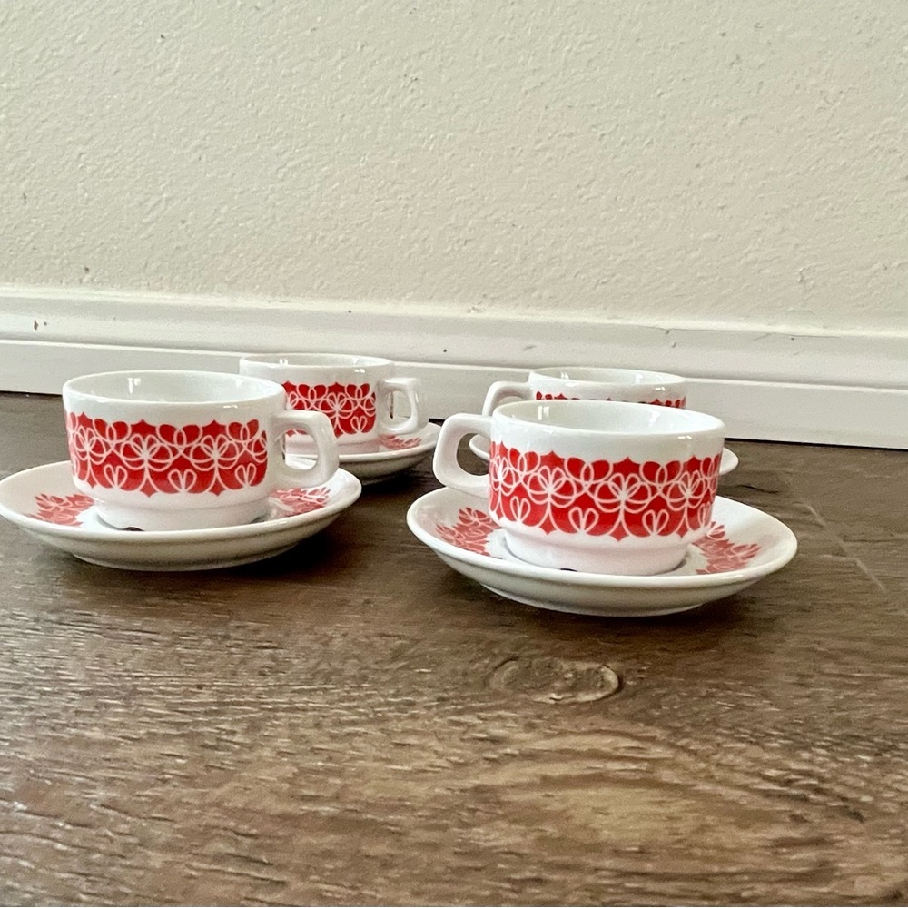 Red and White Ceramic Coffee Cup Set - Picture 8 of 13